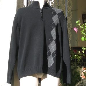 OSCAR DE LA RENTA MEN'S BLACK/GRAY ARGYLE SWEATER